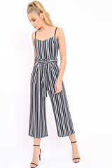 Black And White Striped Culotte Jumpsuit - Miller