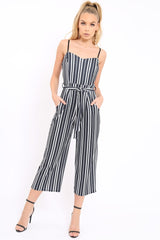 Black And White Striped Culotte Jumpsuit - Miller
