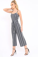 Black And White Striped Culotte Jumpsuit - Miller