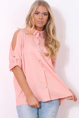 Carmel Pink Cut out Shoulder Top