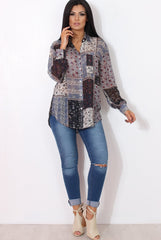 Yuno Blue Paisley Print Shirt