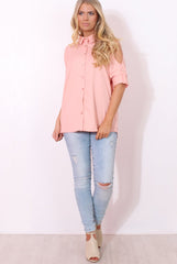 Carmel Pink Cut out Shoulder Top