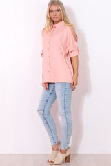 Carmel Pink Cut out Shoulder Top