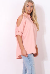 Carmel Pink Cut out Shoulder Top