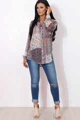 Yuno Lilac Paisley Print Shirt