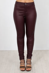 Narsa Wine PU Skinny Jeans
