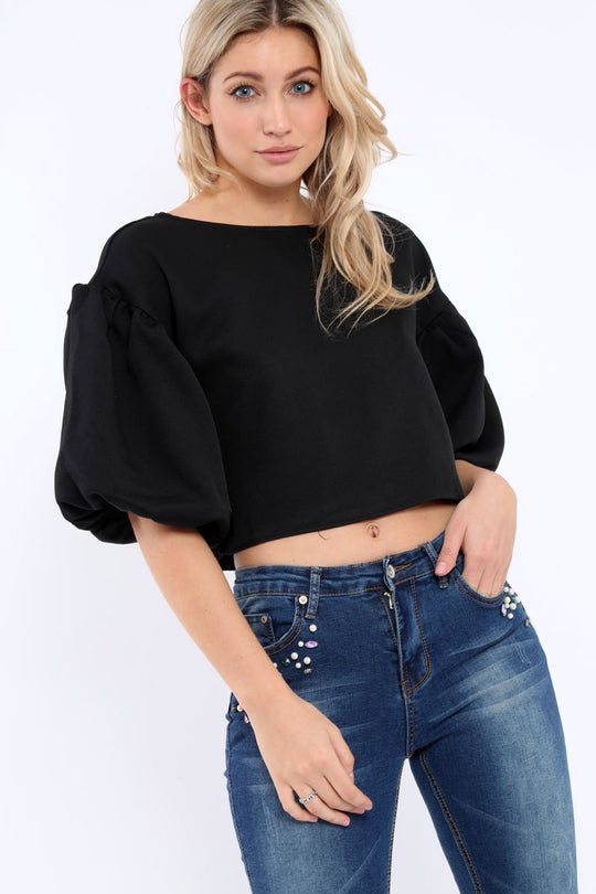 Black Puffball Sleeve Top - Indiana