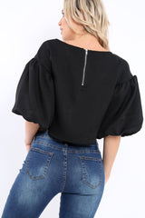 Black Puffball Sleeve Top - Indiana