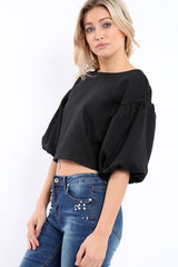 Black Puffball Sleeve Top - Indiana