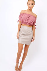 Plum Ruched Bardot Gypsy Crop Top - Janette