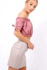 Plum Ruched Bardot Gypsy Crop Top - Janette