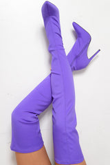 Purple Stretch Thigh High Boots - Lariya