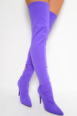 Purple Stretch Thigh High Boots - Lariya