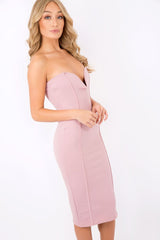 Mauve Plunge Bandeau Bodycon Midi Dress - Perry
