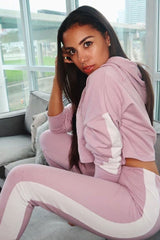 Lilac Side Stripe Cropped Hoodie and Jogger Set - Darshi