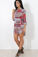 Moni Red Paisley Print Shirt Dress