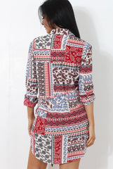 Moni Red Paisley Print Shirt Dress
