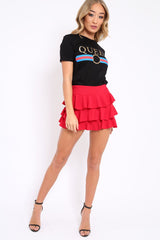 Red Triple Frill Shorts - Alison