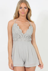 Grey Crochet Cross Back Playsuit- Quinn