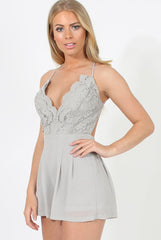 Grey Crochet Cross Back Playsuit- Quinn
