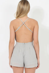 Grey Crochet Cross Back Playsuit- Quinn