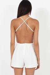 White Crochet Cross Back Playsuit- Quinn