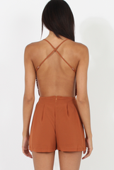 Rust Crochet Cross Back Playsuit - Quinn