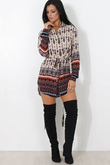 Moni Beige Floral Print Shirt Dress