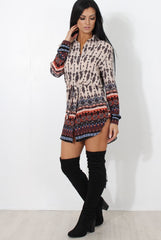 Moni Beige Floral Print Shirt Dress