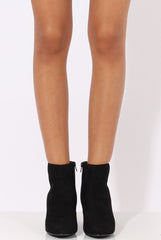 Black Suede Metal Heel Detail Ankle Boots - Claudia