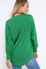 Green Ribbed Oversized Zip Front Top - Rabecca