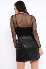 Black Dobby Mesh Wrap Front Bodysuit - Rachael