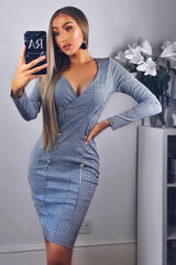 Hound-Tooth Button Detail Blazer Midi Dress - Sariah