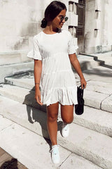 White Smock Tiered Frill Sleeve Mini Dress - Olah