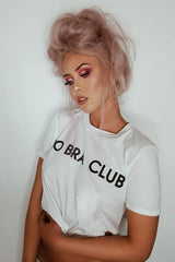White No Bra Club Slogan T-Shirt - Radiya
