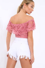 Pink Lace Bardot Bodysuit - Rae