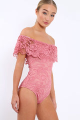Pink Lace Bardot Bodysuit - Rae