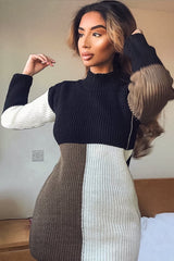 Black Brown and Cream Knit Jumper Dress - Taila