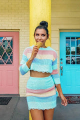 Multi Coloured Pastel Knitted Cropped Jumper And Skirt Co-Ord - Lahna