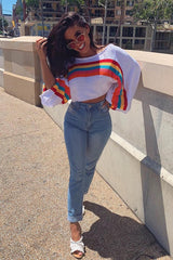 White Jumper with Stripe Rainbow Middle Jumper - Dasie