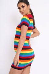 Rainbow Stripe Crew Neck Knitted Dress - Coleen