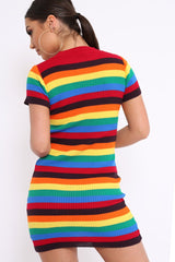 Rainbow Stripe Crew Neck Knitted Dress - Coleen