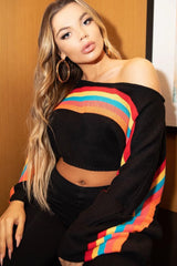 Black Jumper with Stripe Rainbow Middle Jumper - Dasie