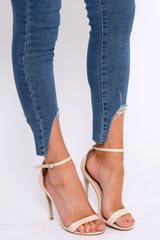 Blue Mid Wash Split Hem Skinny Jeans - Raizy