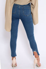 Blue Mid Wash Split Hem Skinny Jeans - Raizy