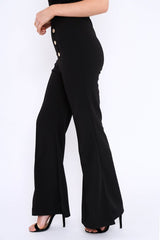 Black High Waist Button Front Flare Trousers - Raye