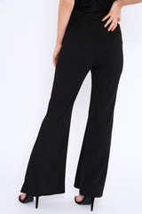 Black High Waist Button Front Flare Trousers - Raye