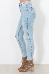 Light Acid Ripped Knee Skinny Jeans - Rea