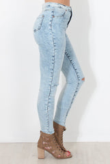Light Acid Ripped Knee Skinny Jeans - Rea