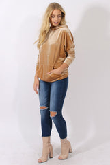 Camel Velvet Oversized Hoodie - Reagan